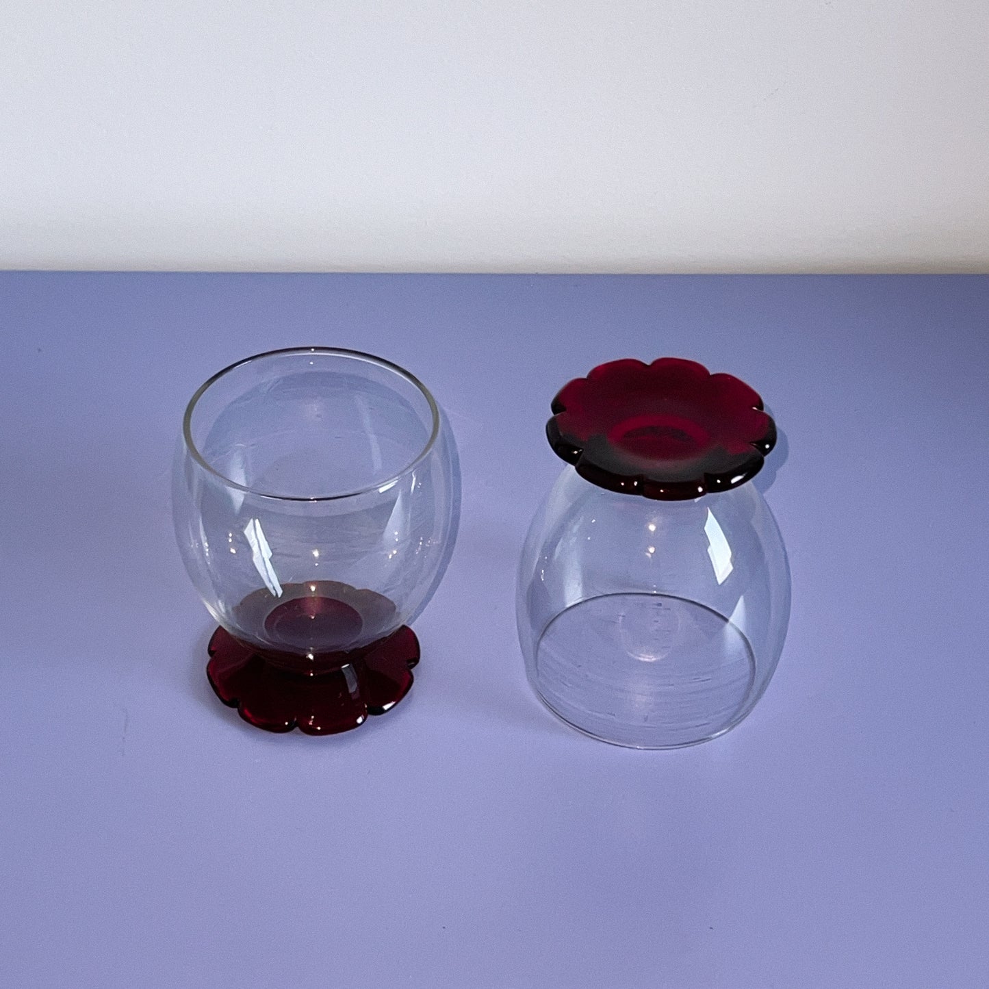 Vintage Red Flower Foot Glasses / Pair