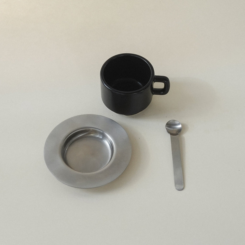 Two Italian Steel Coffee Cups & Stainless Steel French Press – LoveÉcru Two Italian Steel Coffee Cups & Stainless Steel French Press – LoveÉcru