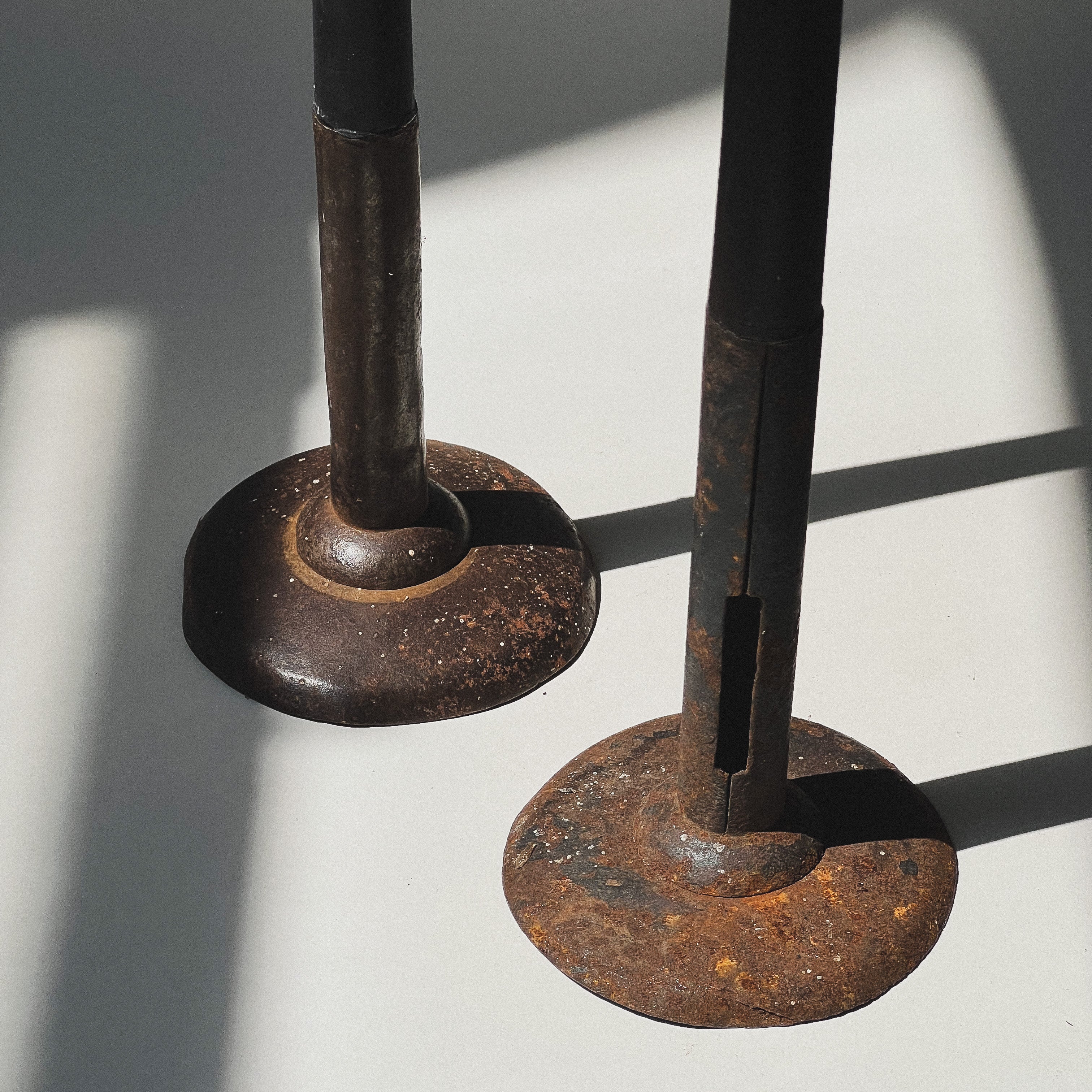 Vintage Rustic Metal Candle Holder / Pair