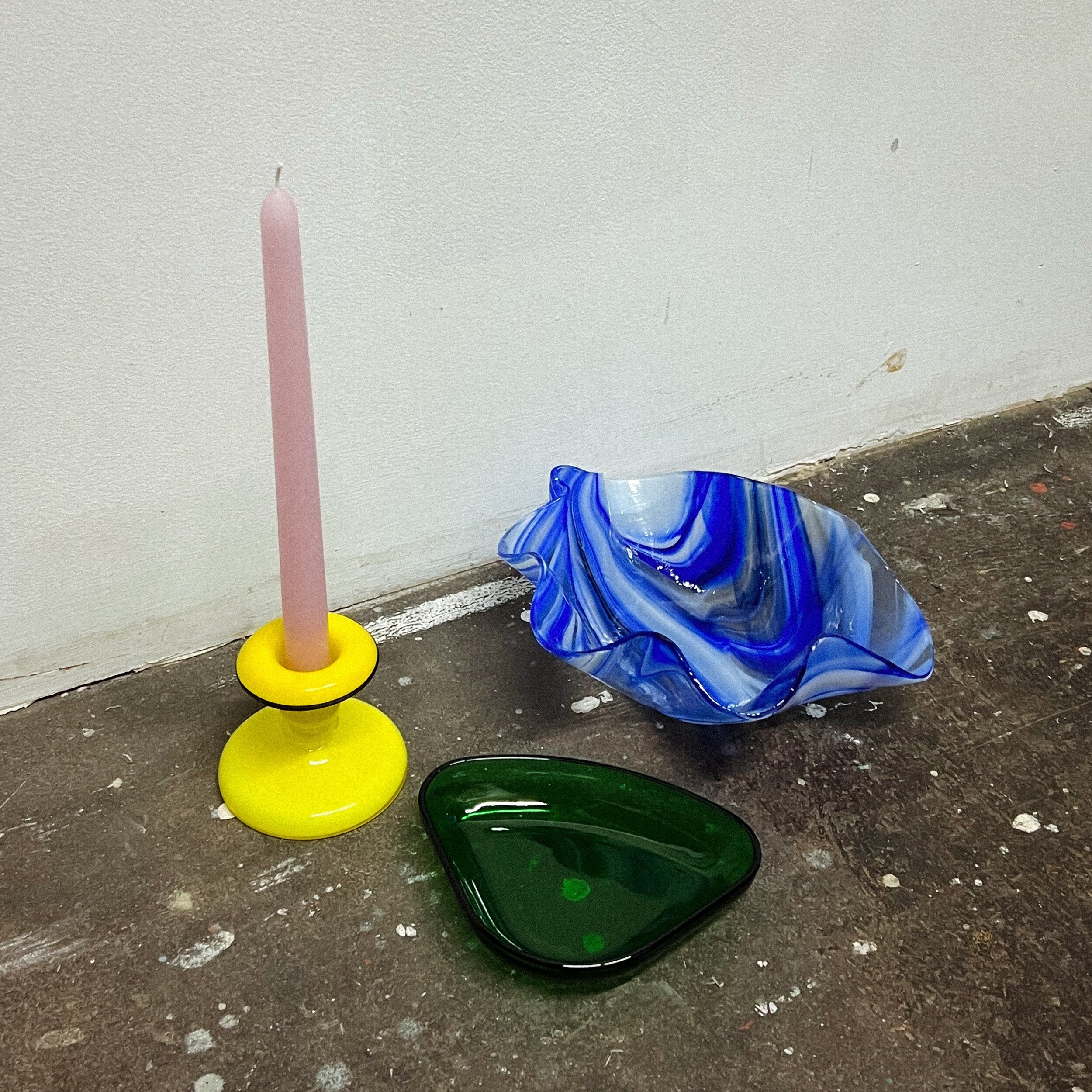 Vintage Yellow Candle Holder + Taper Candle