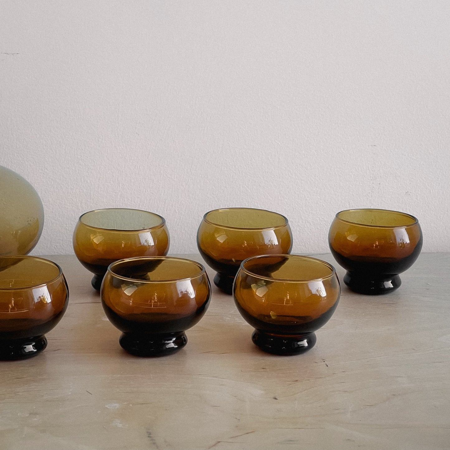 1960s Amber Glass Decanter set with 6 Apertif Glasses