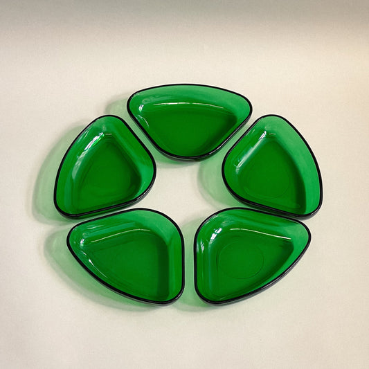 Midcentury emerald green guitar pick shaped plates (set of 5)