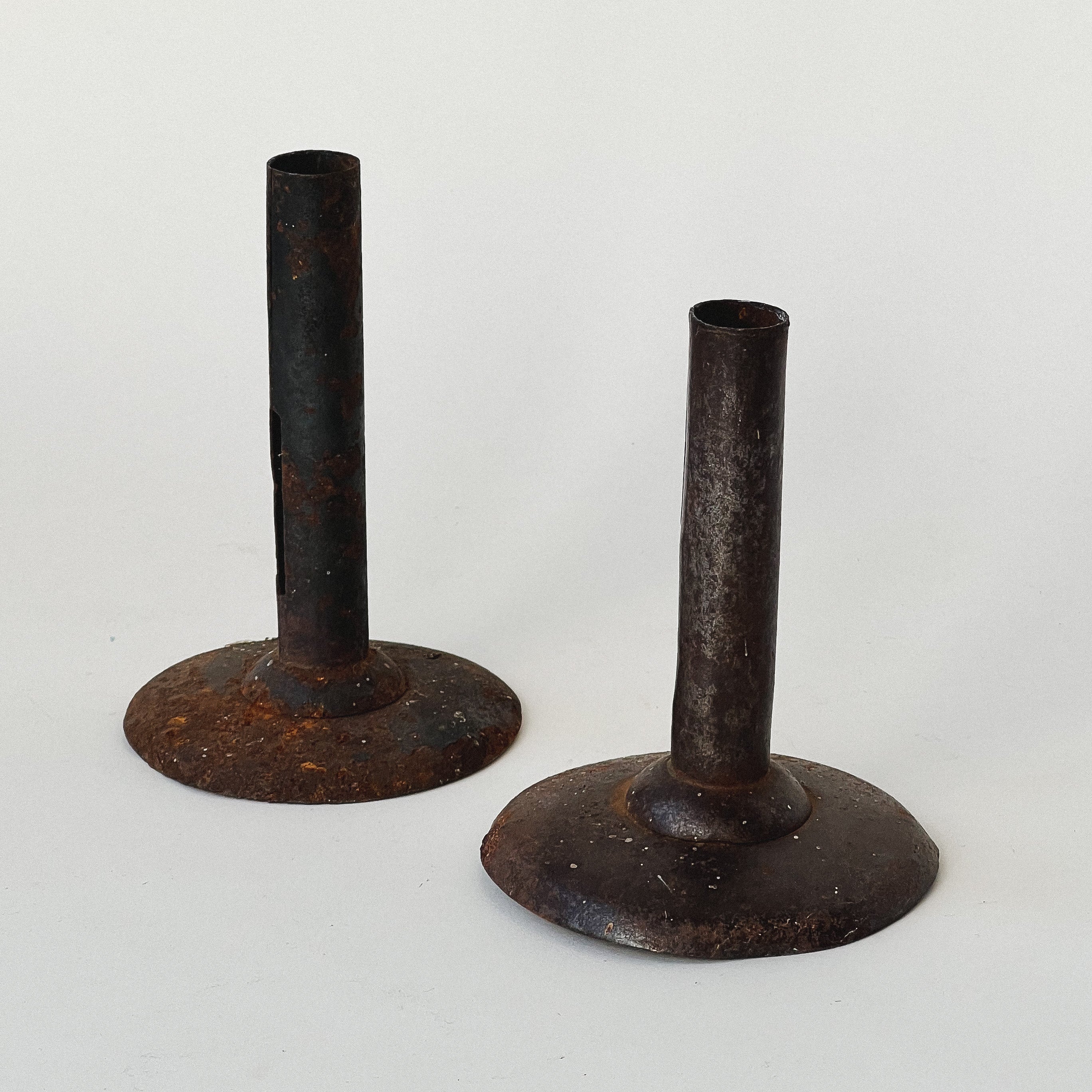Vintage Rustic Metal Candle Holder / Pair