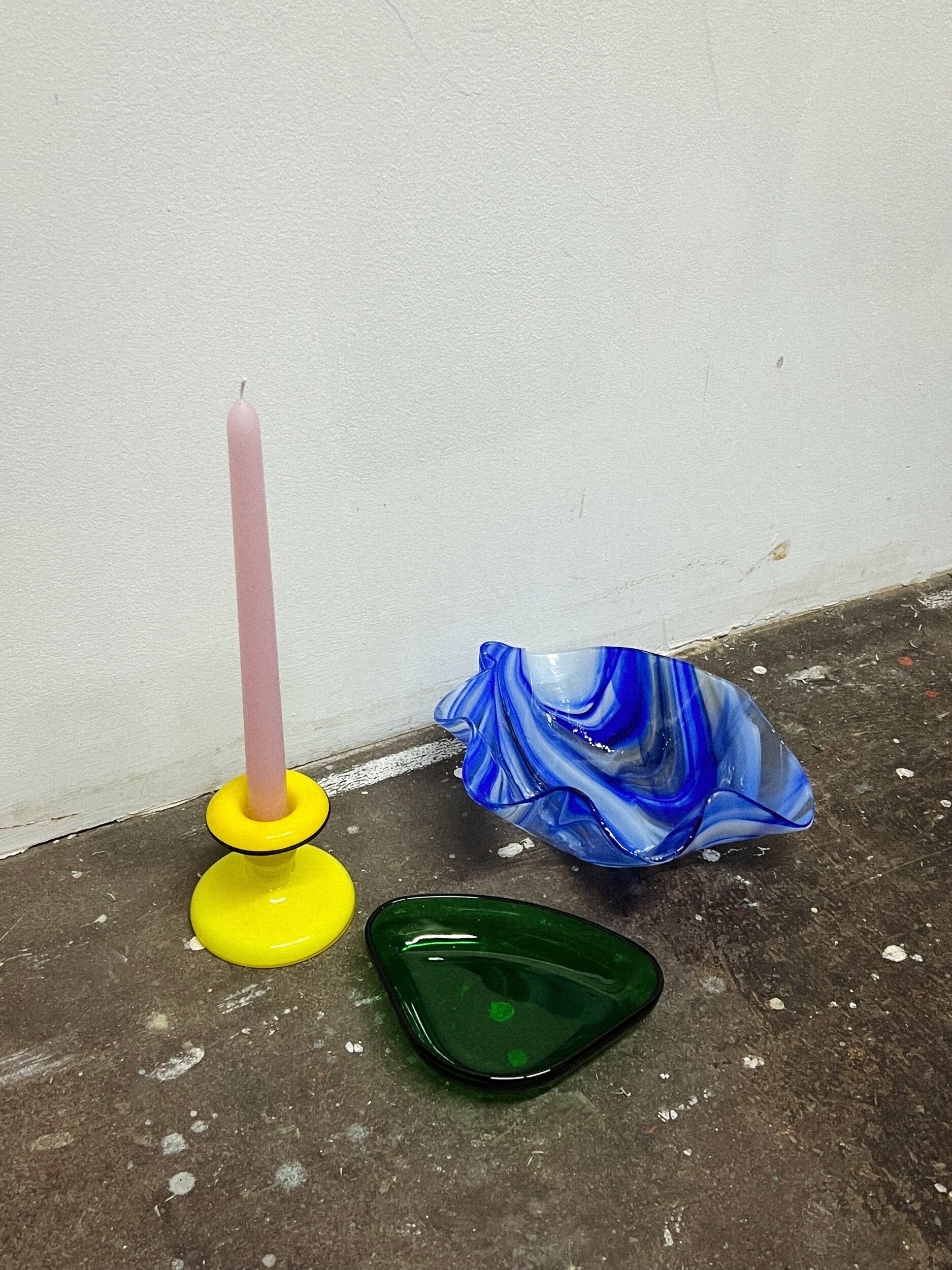 Midcentury Blue Wavy Glass Bowl