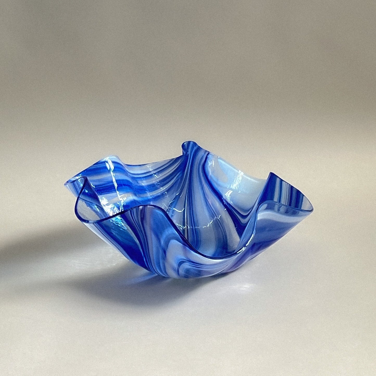 Midcentury Blue Murano Glass Wavy Bowl
