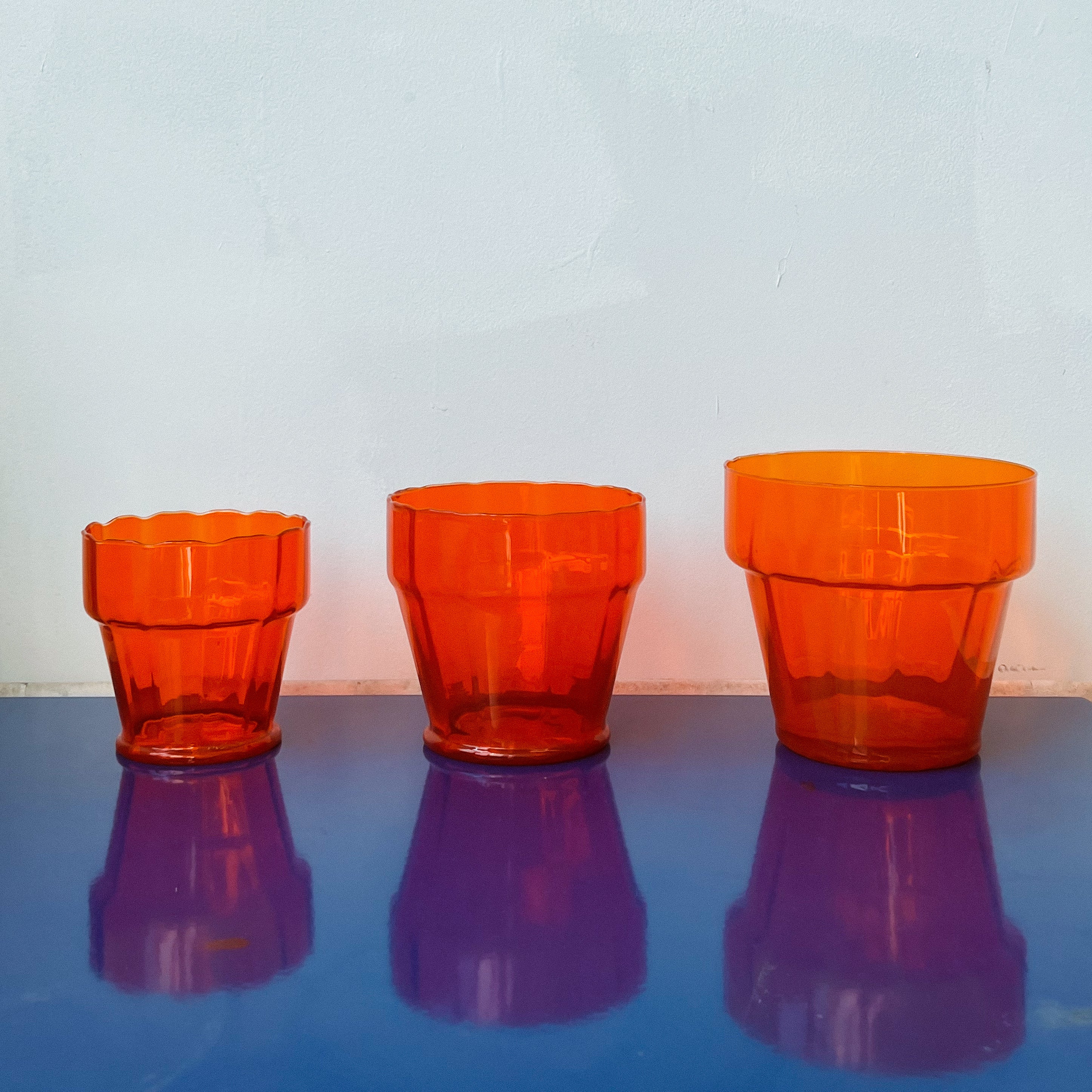 Midcentury Italian Blown Glass Plant Pots (set of 3)